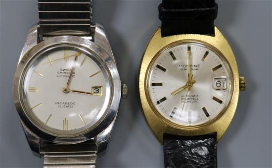 A gentlemans stainless steel Emperor automatic wrist watch and a Montrine automatic wrist watch.